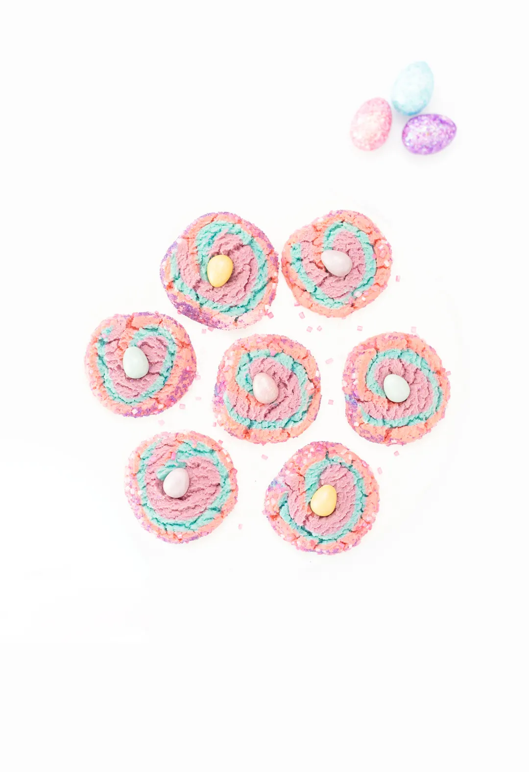 plate of pink swirled cookies