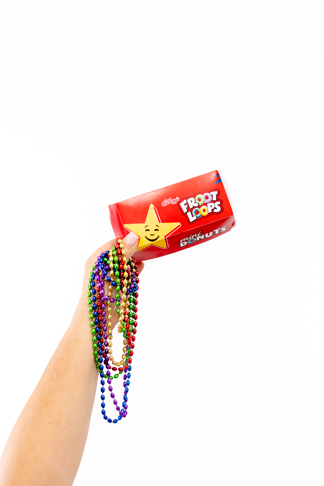 Kellogg's Mini Donuts and rainbow colored bead necklaces