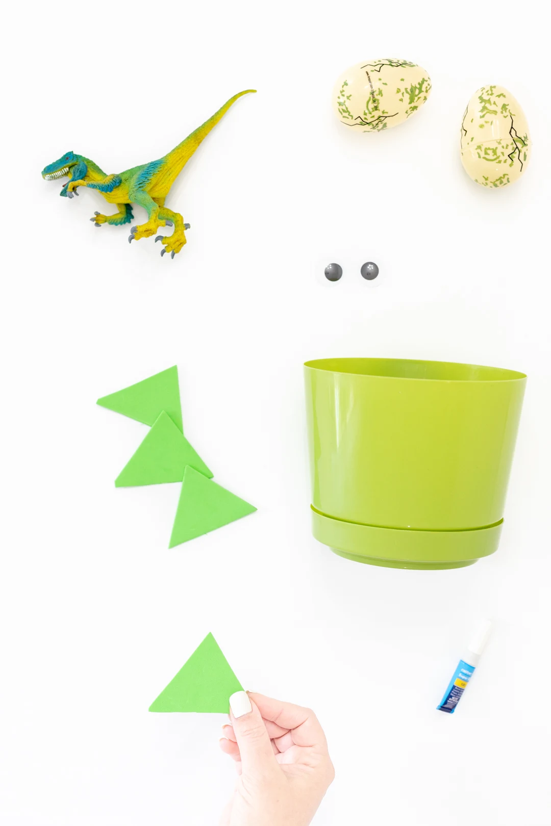 items needed to make a dinosaur easter basket that is homemade