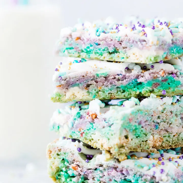 Colorful blondies with purple and teal