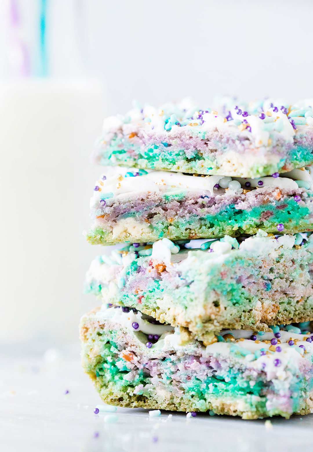 Colorful blondies with purple and teal