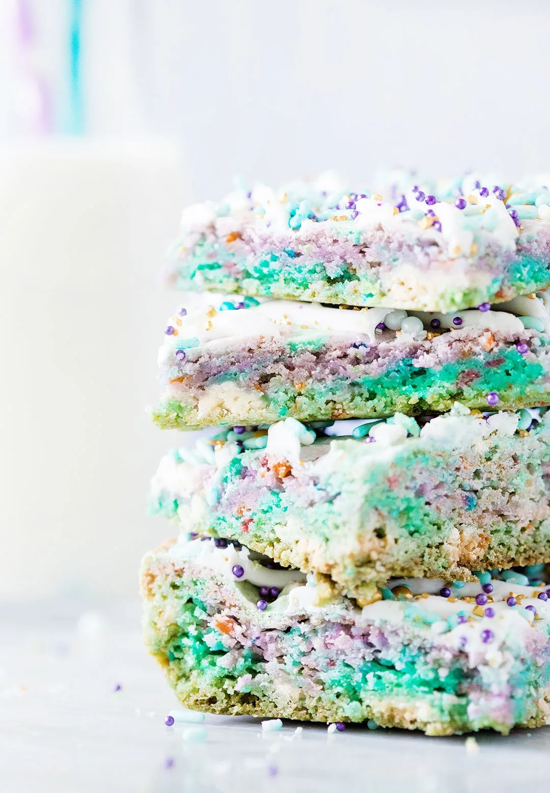 Colorful blondies with purple and teal