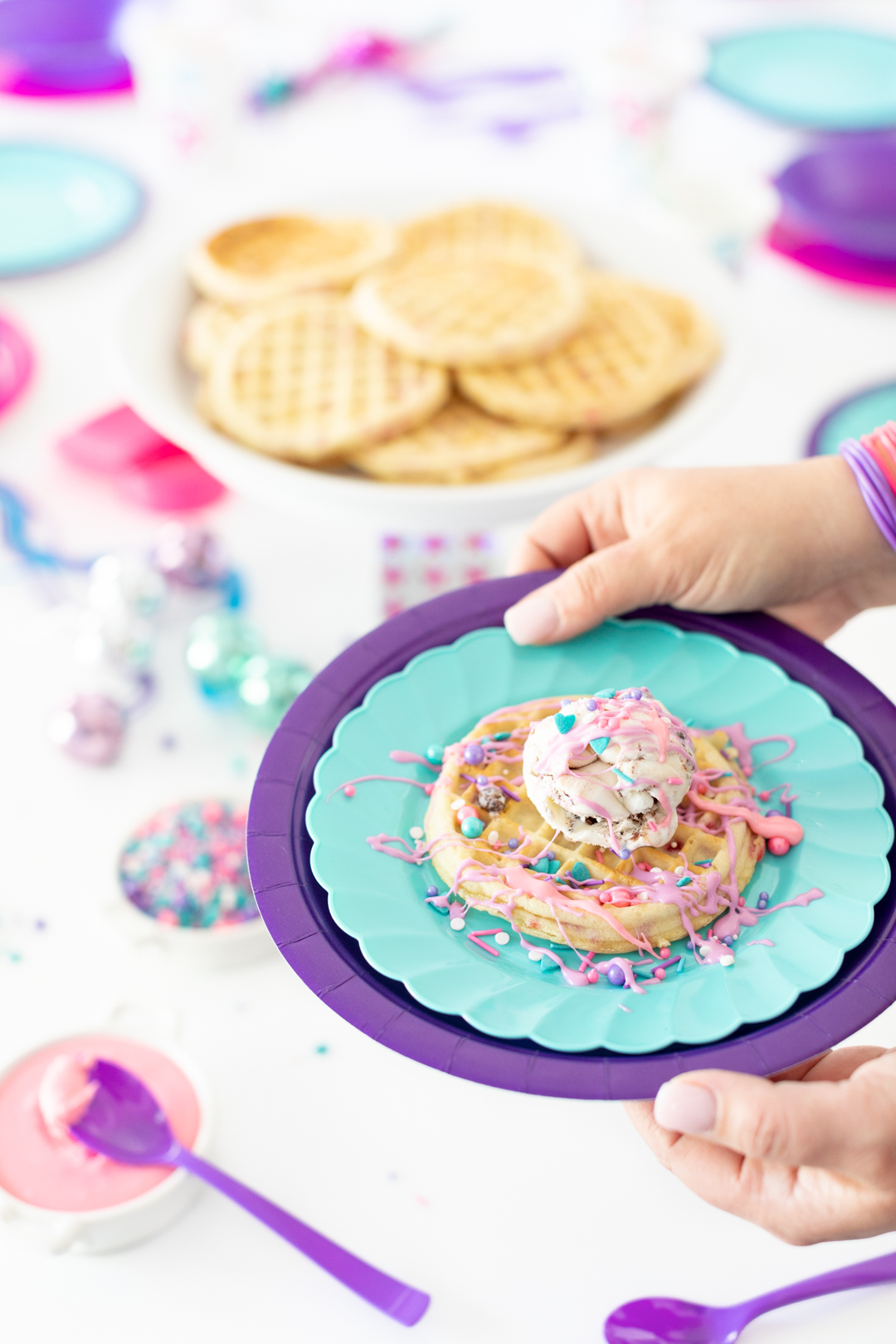 90's themed waffle creation with sprinkles