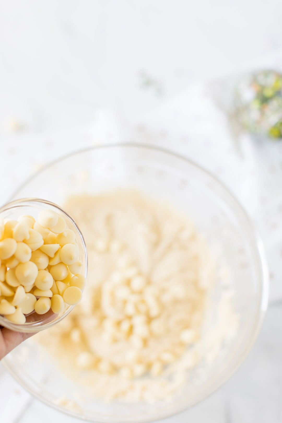 adding white chocolate chips to blondies