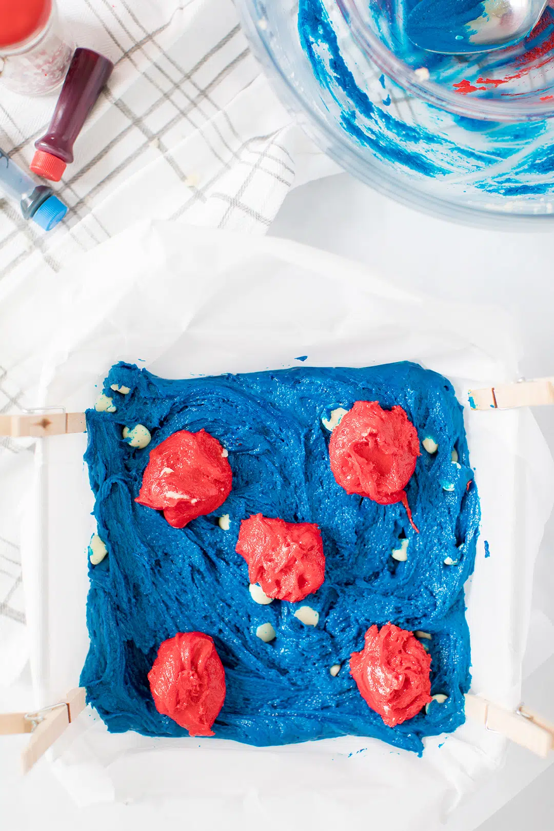 adding red and blue batter together