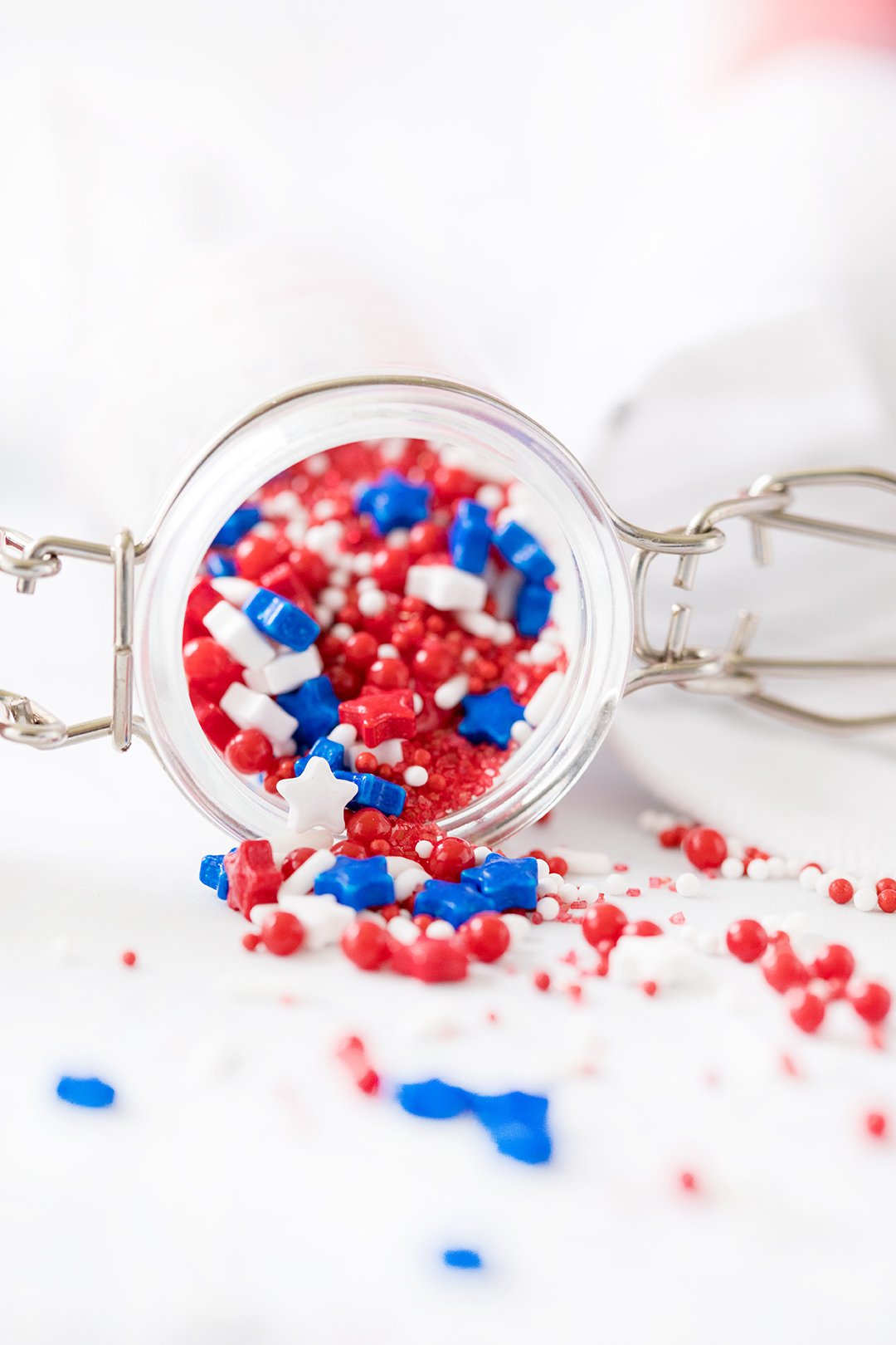 patriotic sprinkles. red, white and blue with stars.