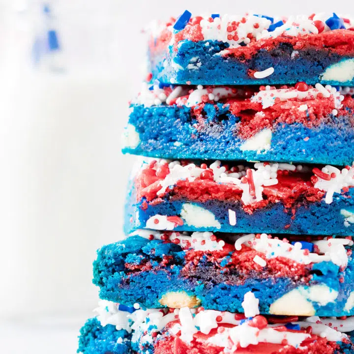 red white and blue dessert bars stacked up