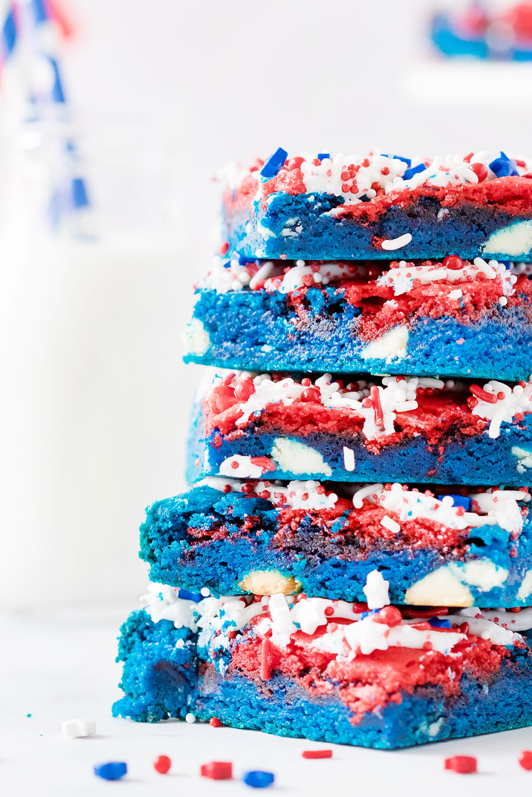 red white and blue dessert bars stacked up