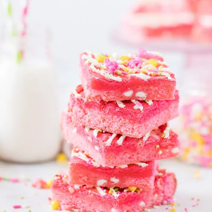 stack of pink dessert bars