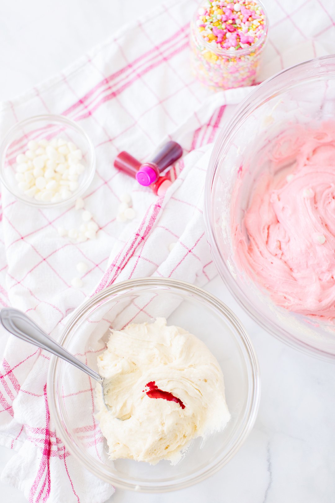 using pink food coloring to tint batter