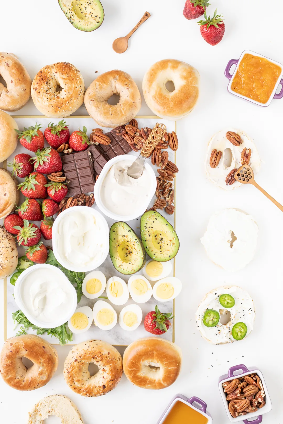 Brunch spread with bagels.