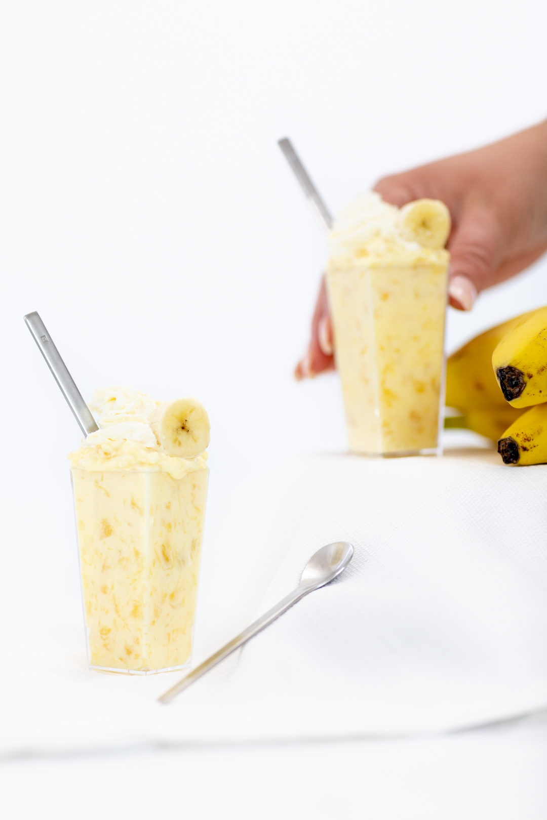 mini pudding cups with pineapple and banana