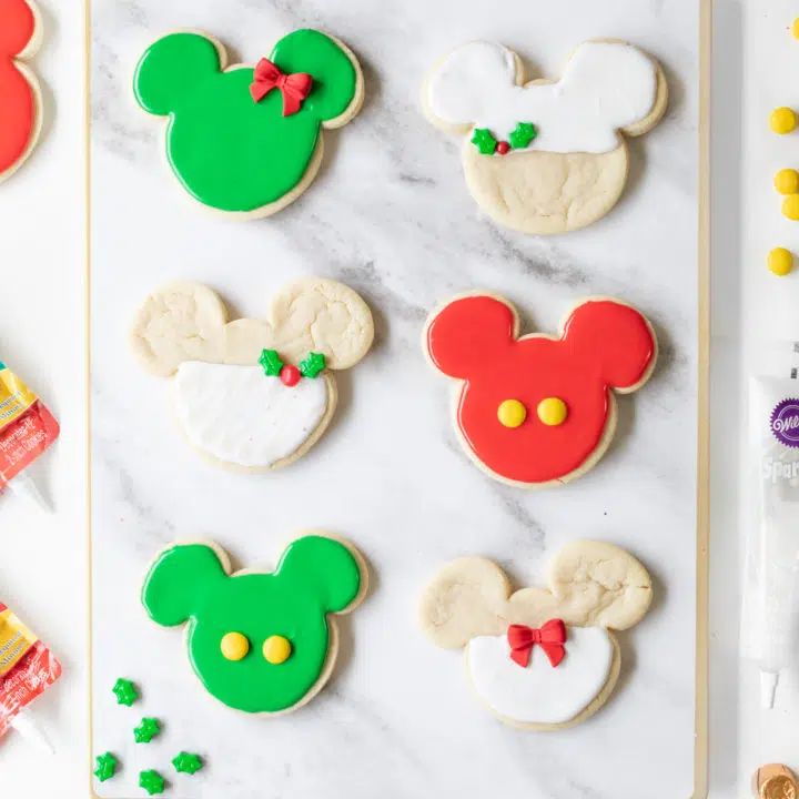 Christmas themed Mickey and Minnie Cookies