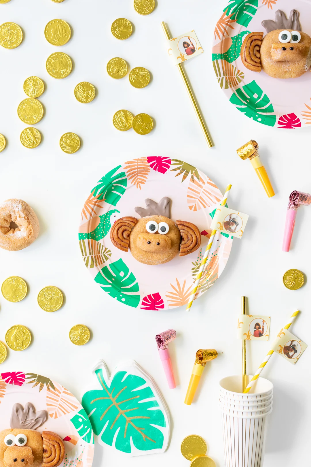 Cute Monkey Donut Creation in a jungle tropical party setting
