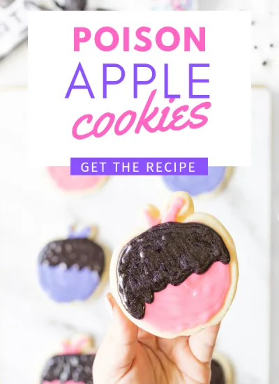 Poison apple cookies with fun and trendy colors for Halloween.