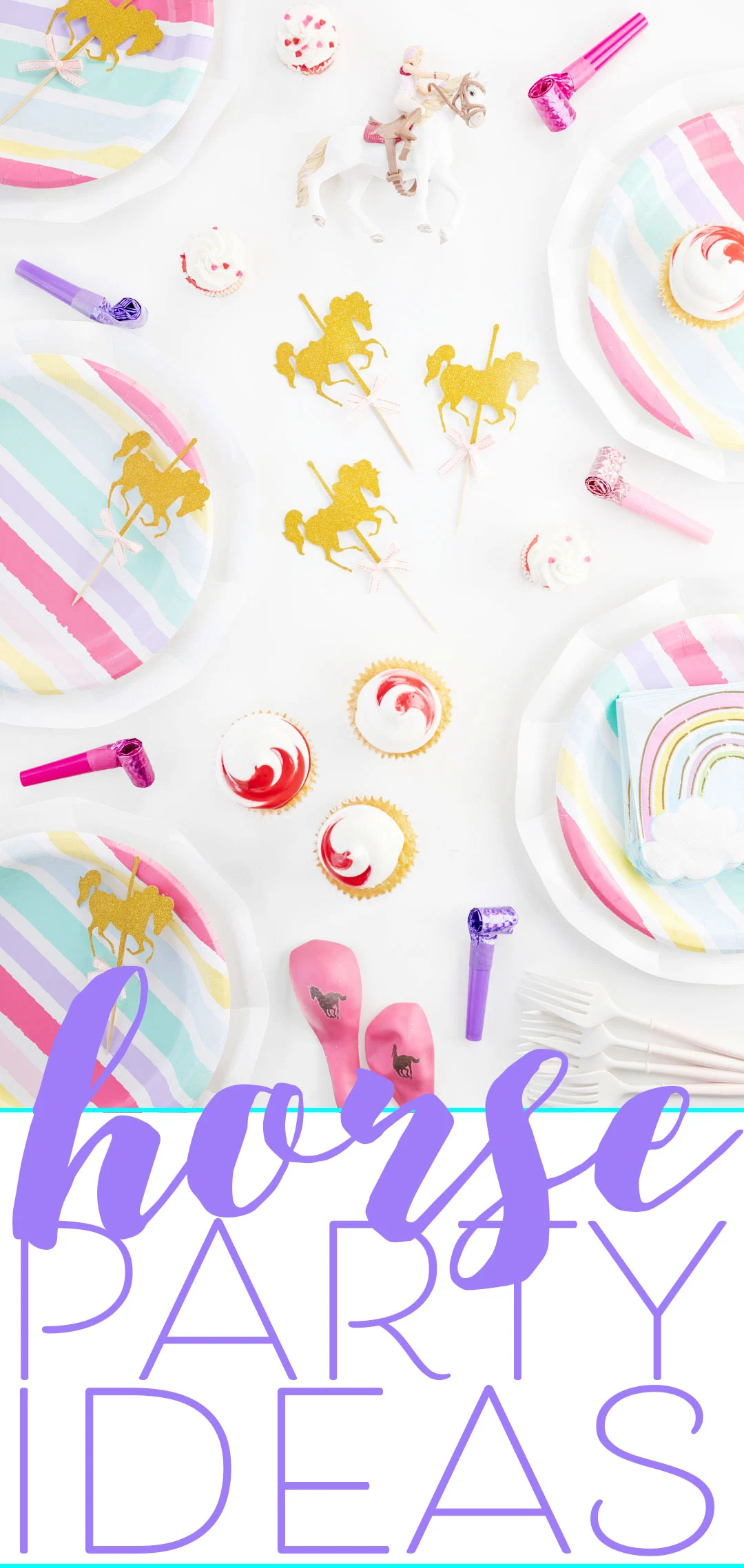 Horse Party Ideas for Girls. Pink and Gold Horse Supplies and Best Horse Birthday Tips and Gift Ideas.