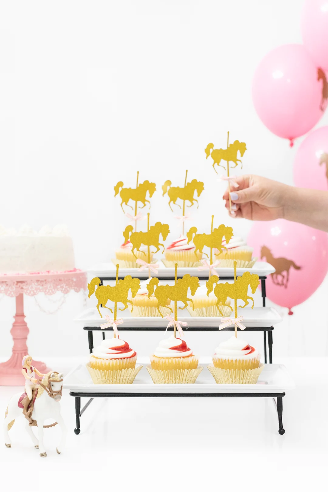 Gold and Pink Horse Cupcake Toppers