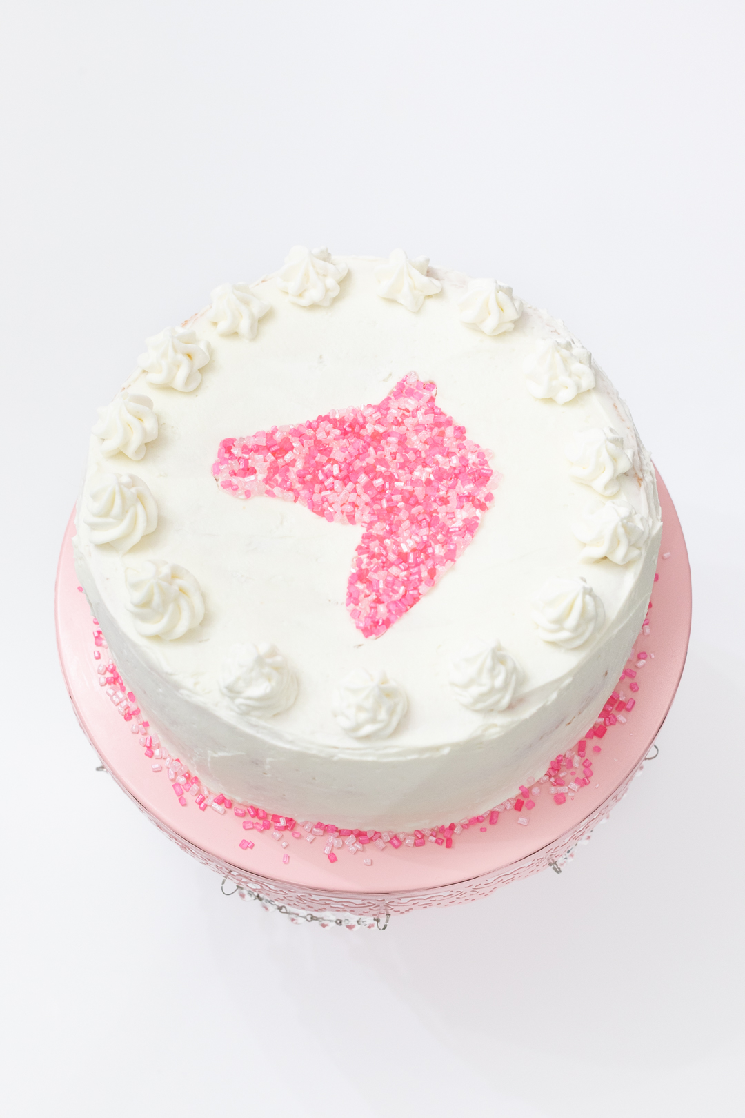 Pink Horse Cake DIY with sprinkles and cookie cutter