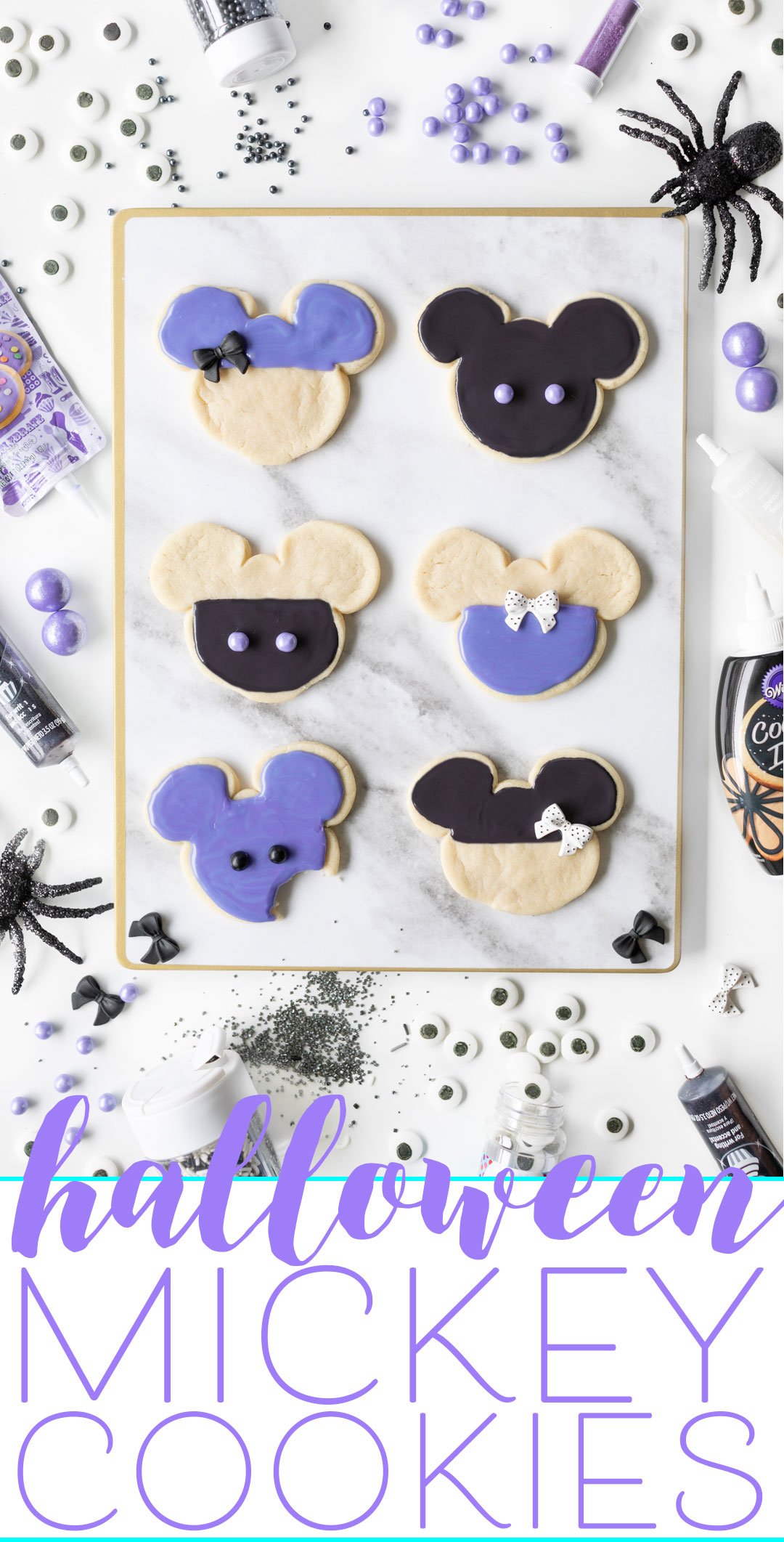 Halloween Mickey Cookies that are Purple and Black to celebrate Haunted Mansion and Ursula and are perfect for Disney Parties.