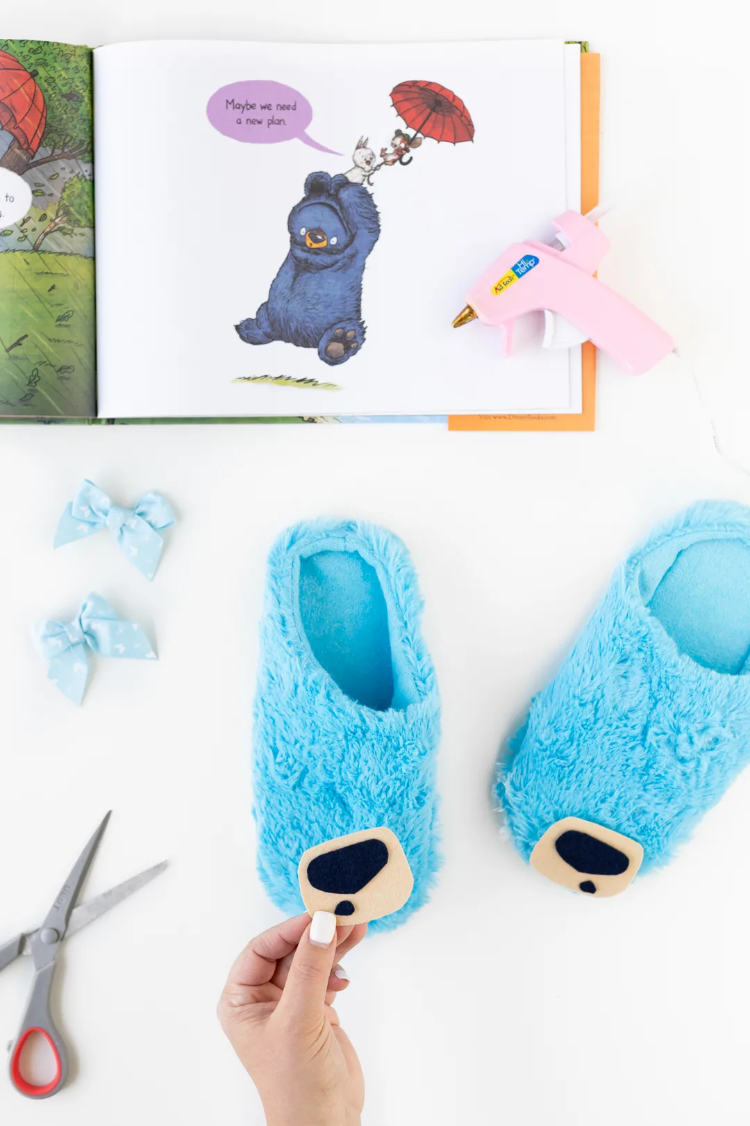 Blue Bear Slippers DIY Supplies to Celebrate Bruce's Big Storm book.