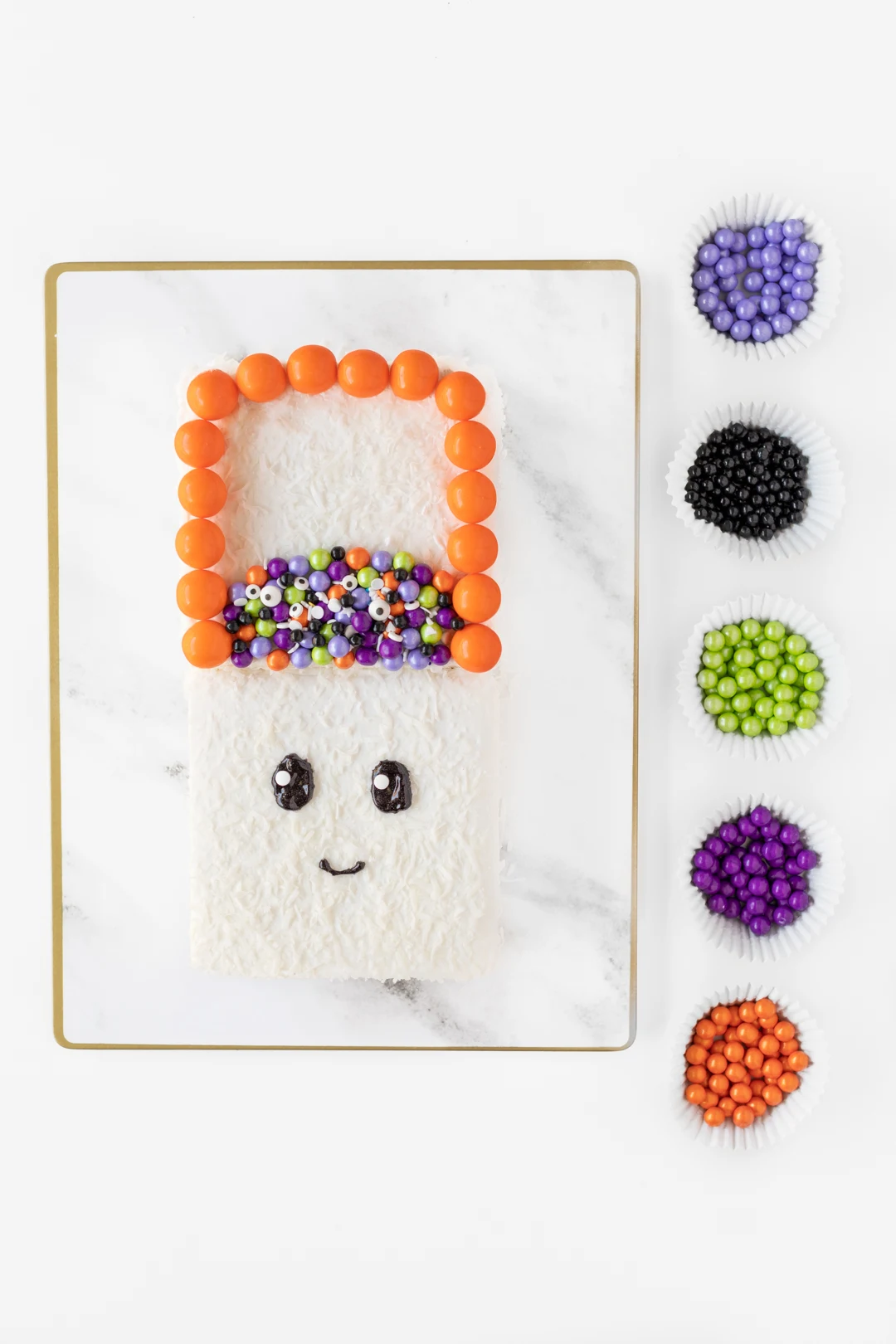 colorful candies to decorate halloween cake