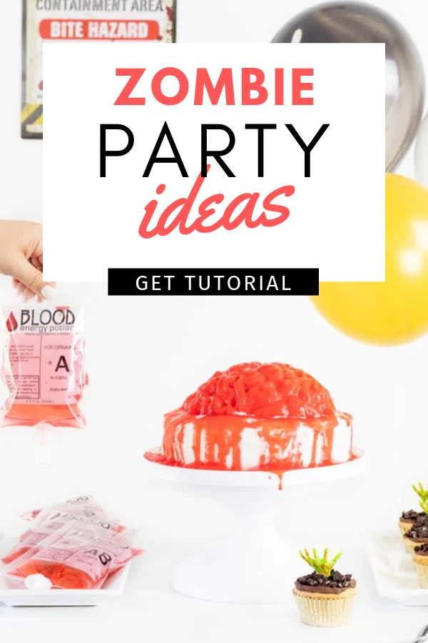 Epic Zombie Party Ideas for Halloween. Bloody brain cake recipe, zombie hand cupcakes and more.