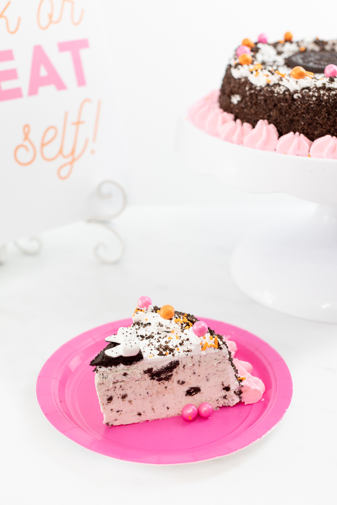 Pink OREO ice cream cake.