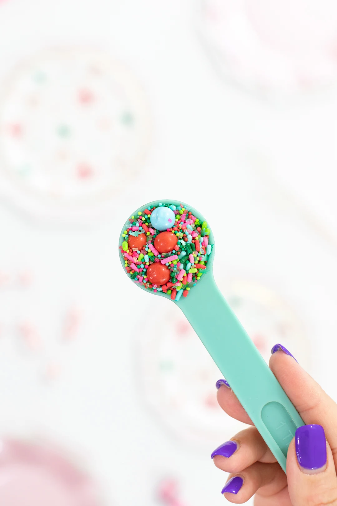 Pretty Unique Sprinkles with fun colors like pink, red and teal. Whoville inspired.