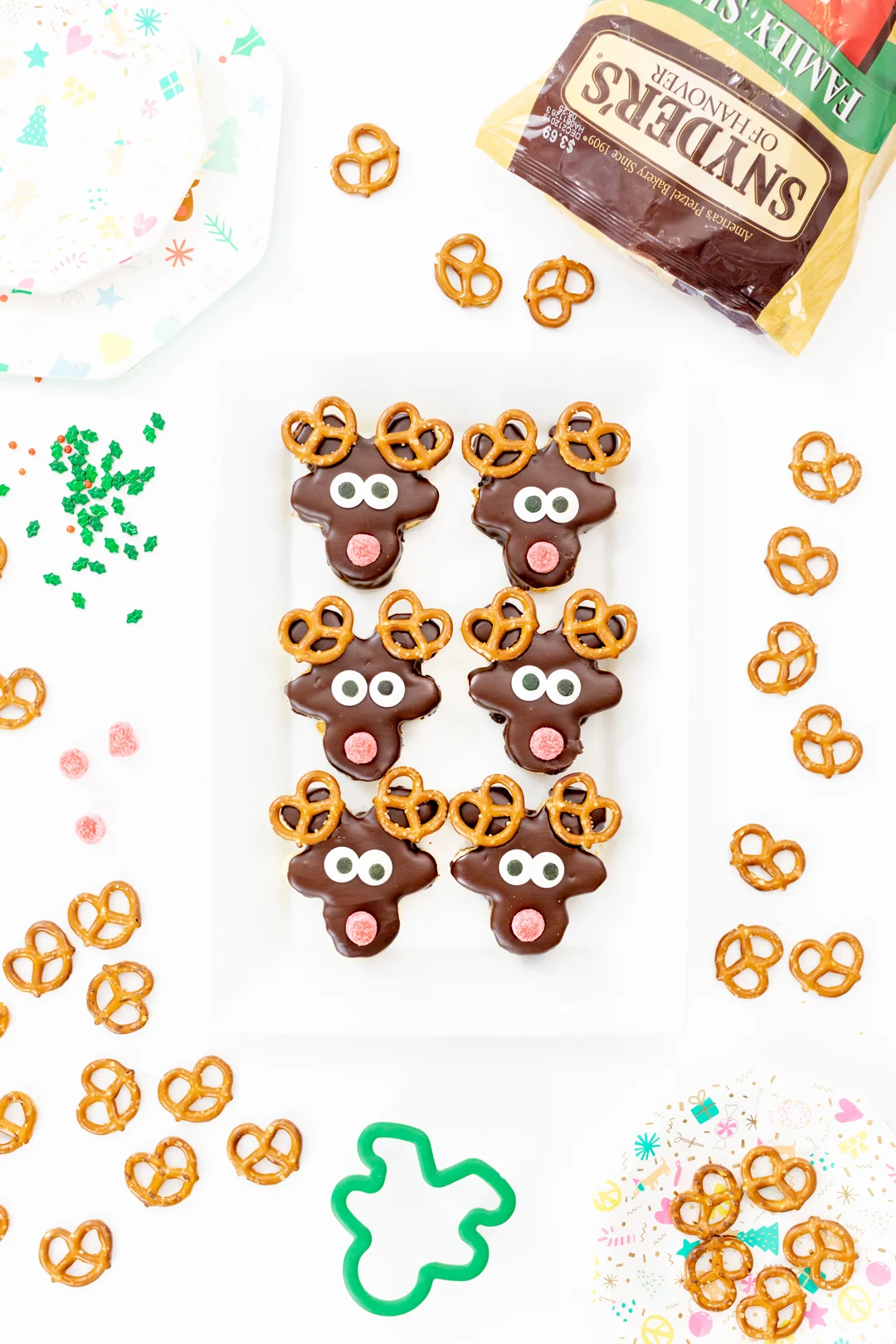 plate filled with mini reindeer cakes