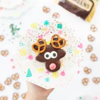 Chocolate covered mini reindeer cakes.