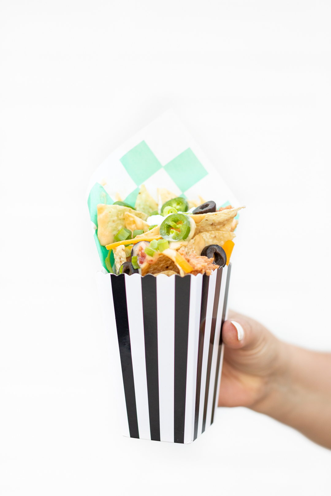 nachos served in a popcorn box