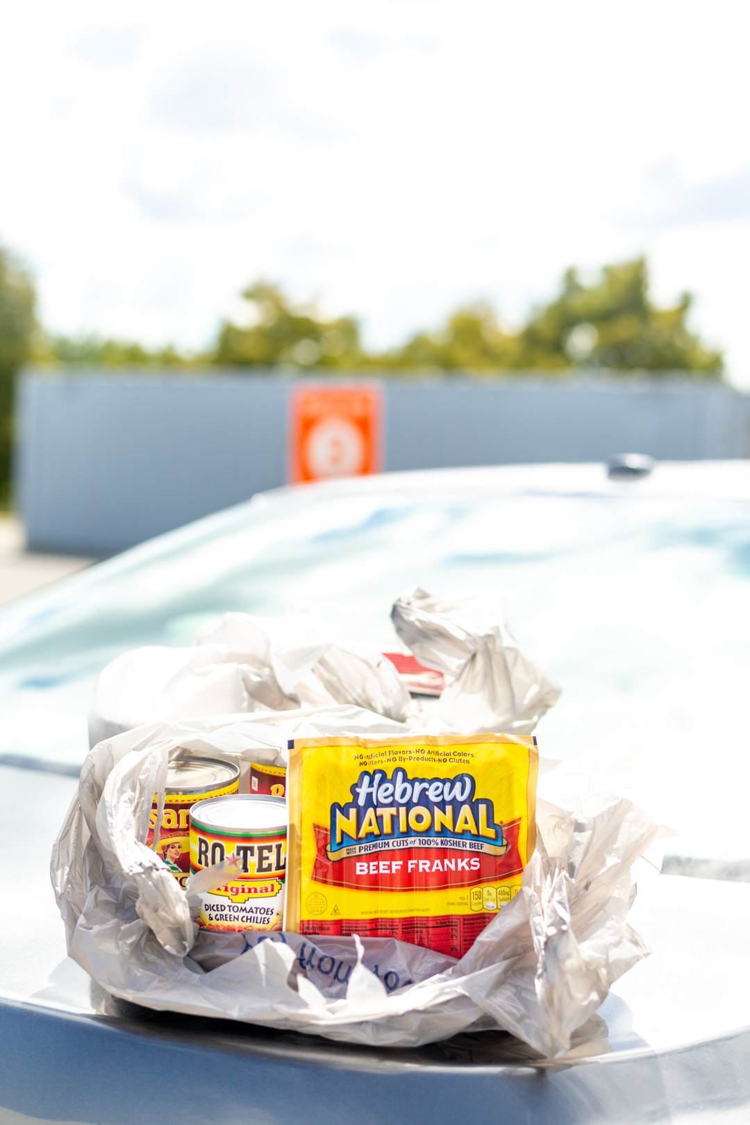 Hebrew National Hot dog package in a Walmart bag