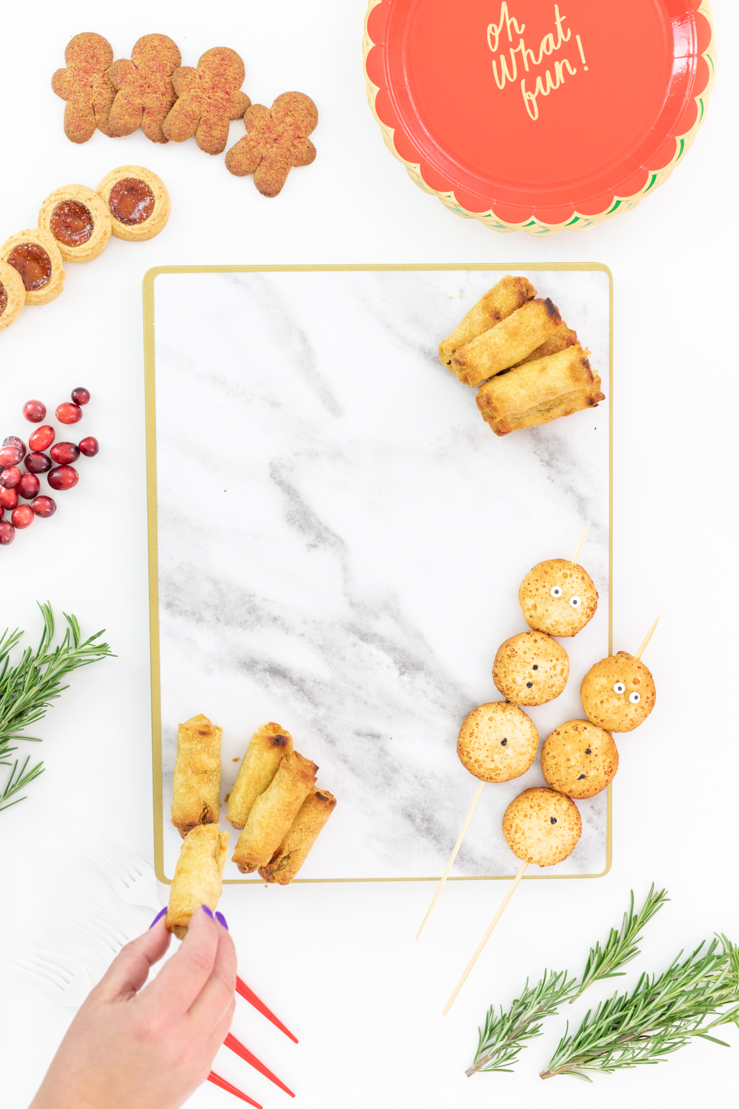 setting up a savory holiday snack board