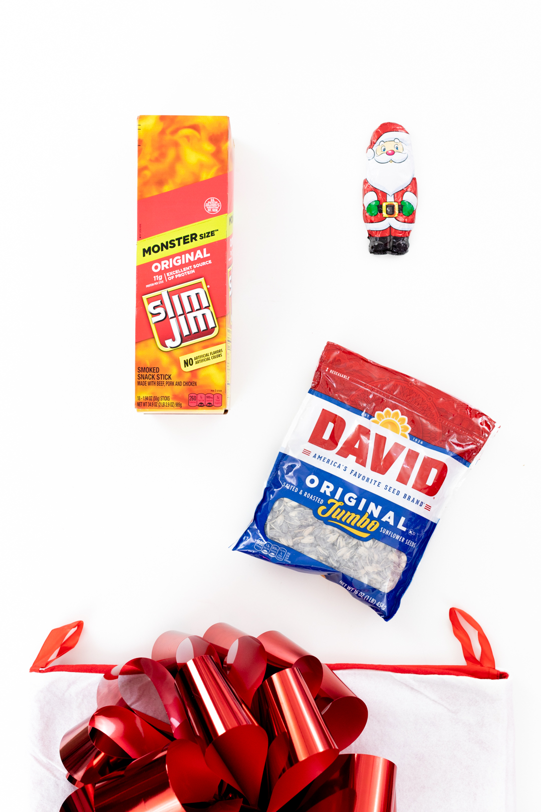 Jumbo David Sunflower Seeds and Monster Slim Jims. Large stocking fillers.