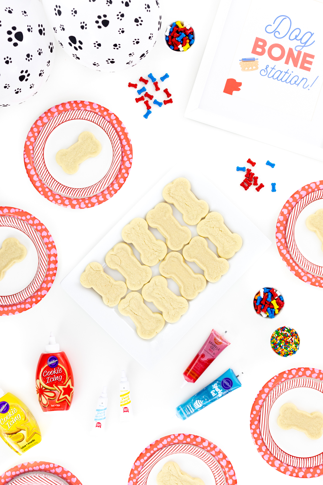 plate of dog bone cookies to decorate