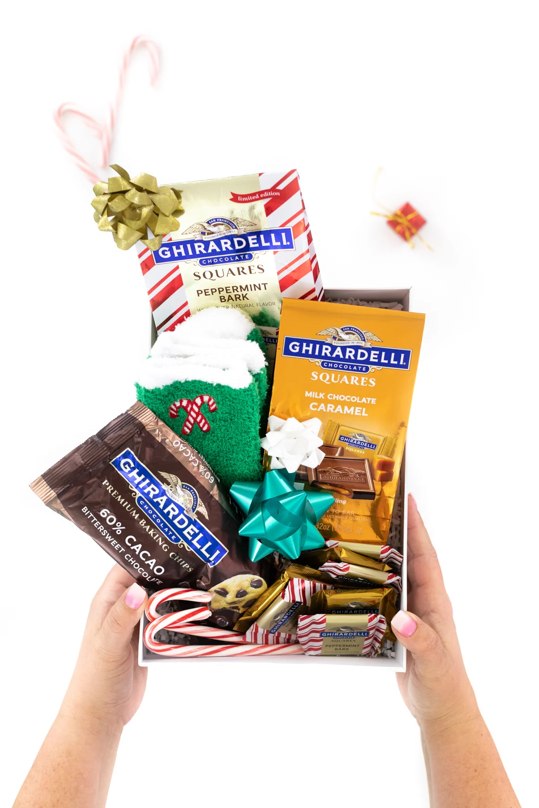 DIY gift box for chocolate lovers filled with Ghirardelli chocolates and more