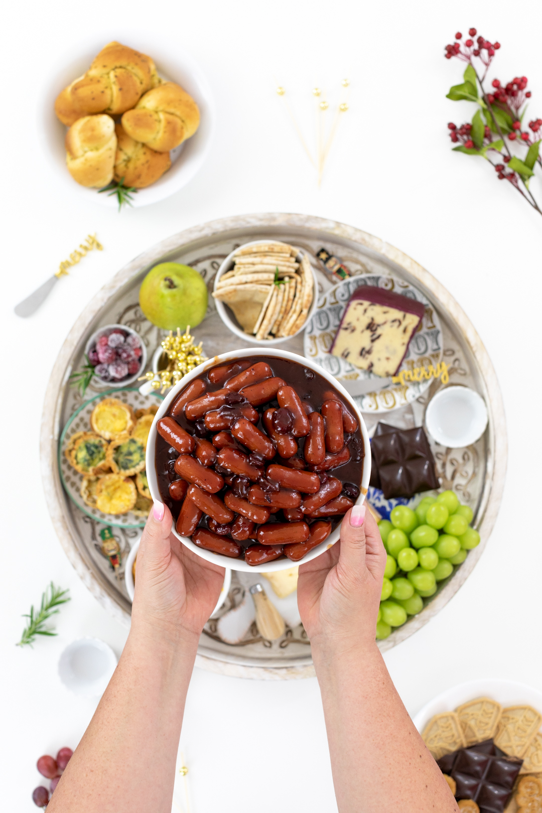 placing dish onto charcuterie board