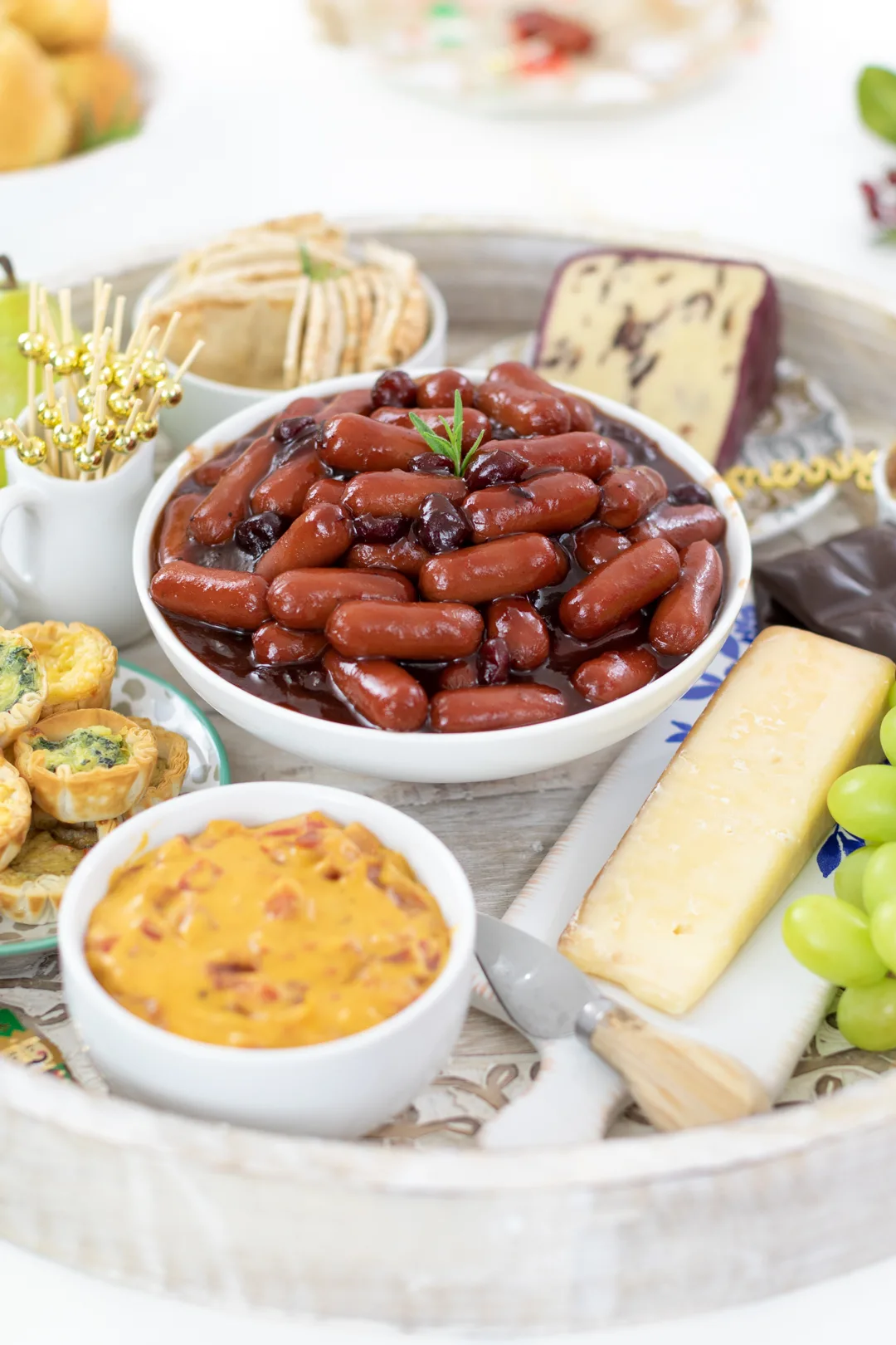 scrumptious hearty tray of appetizers