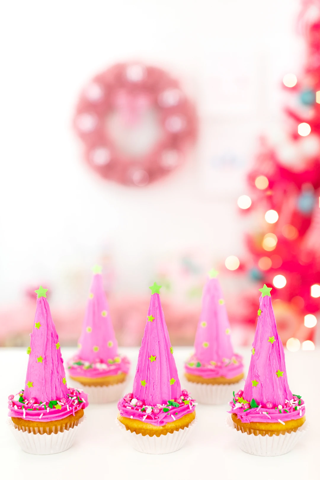 pink christmas tree cupcakes