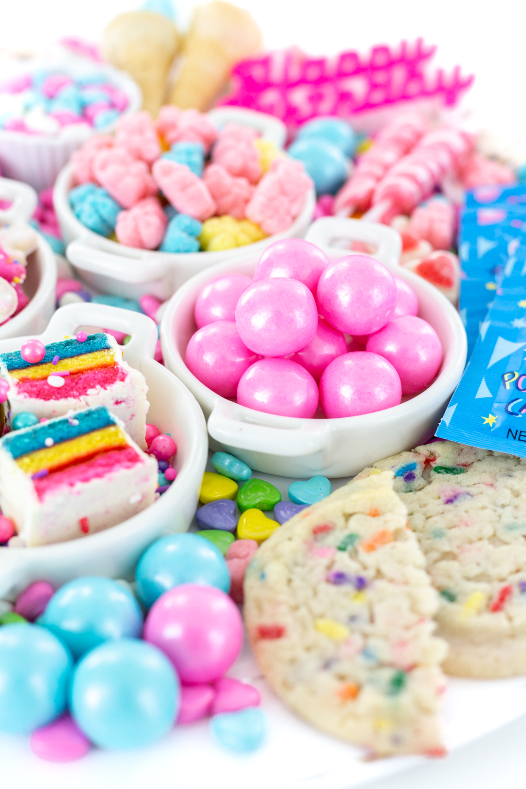 birthday charcuterie with candy, cakes and cookies