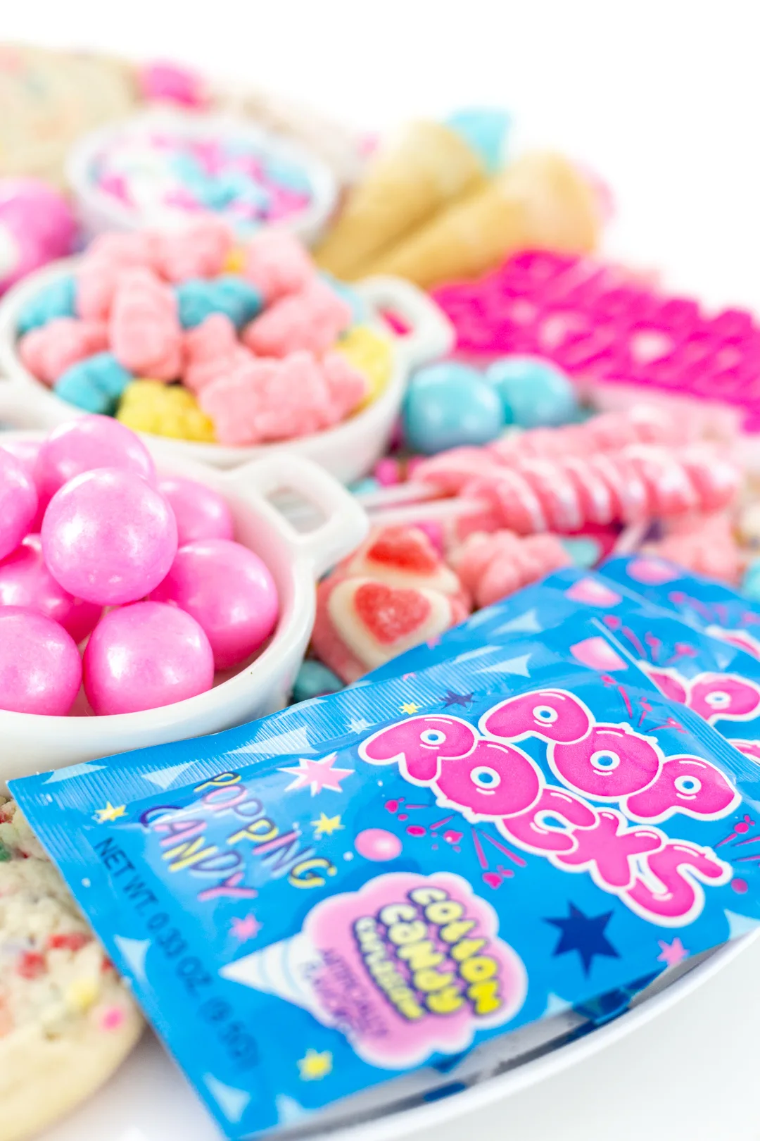 Pop Rocks and other pink and blue themed candies and treats.