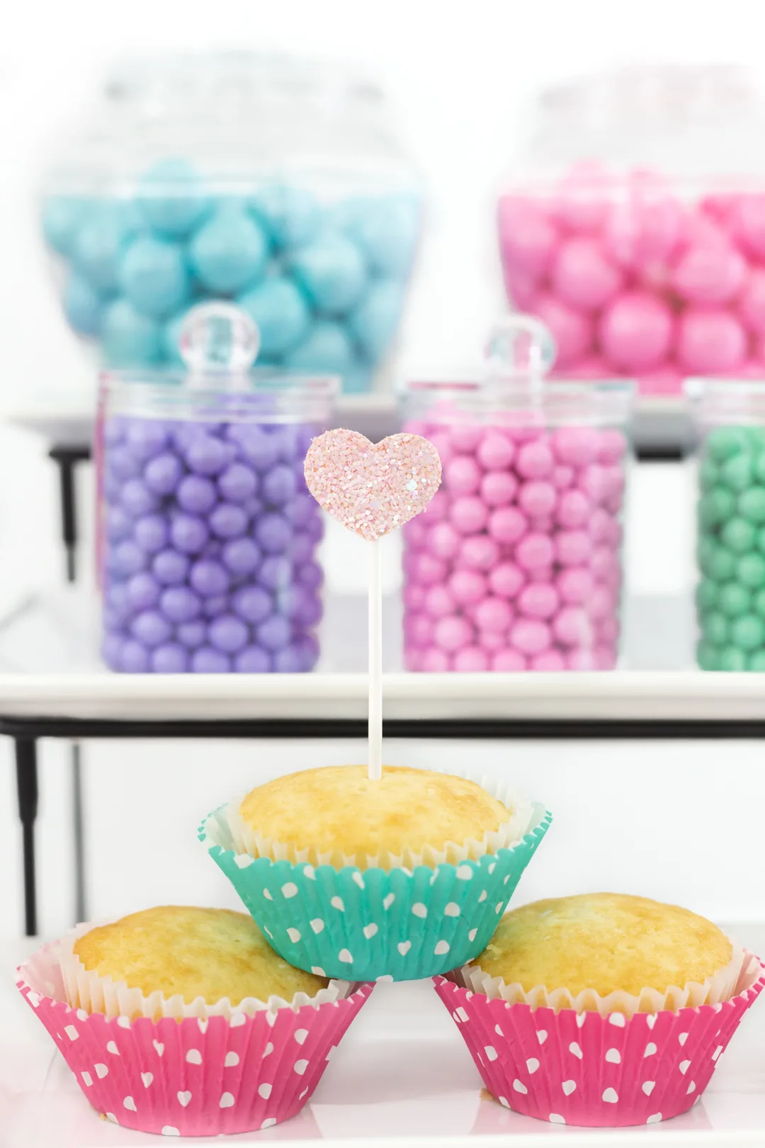 cupcake bar with pastel candies
