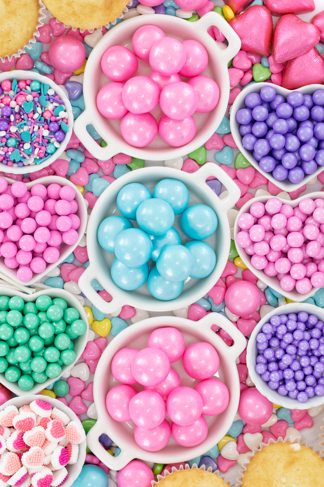 plate of pastel candies and sprinkles
