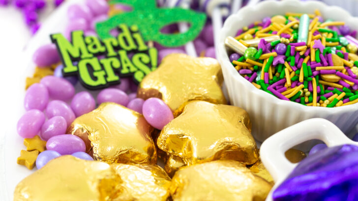 Mardi Gras Candy Charcuterie Board