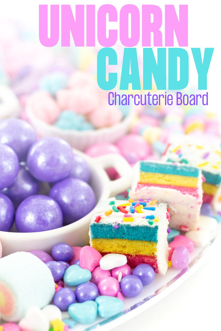 promotional image leading to blog post about unicorn candy charcuterie board