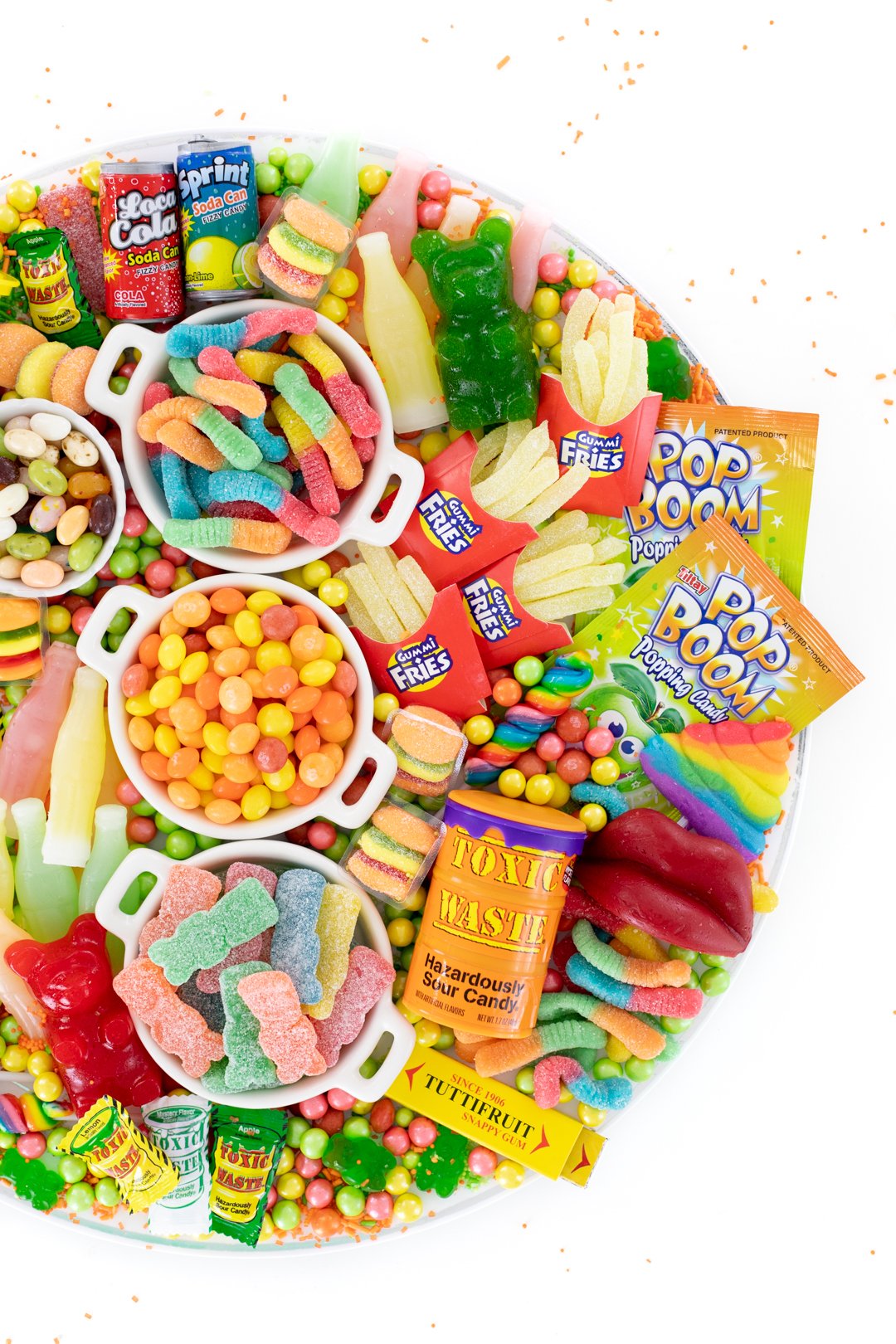 candy board with gummy worms and big sour patch kids