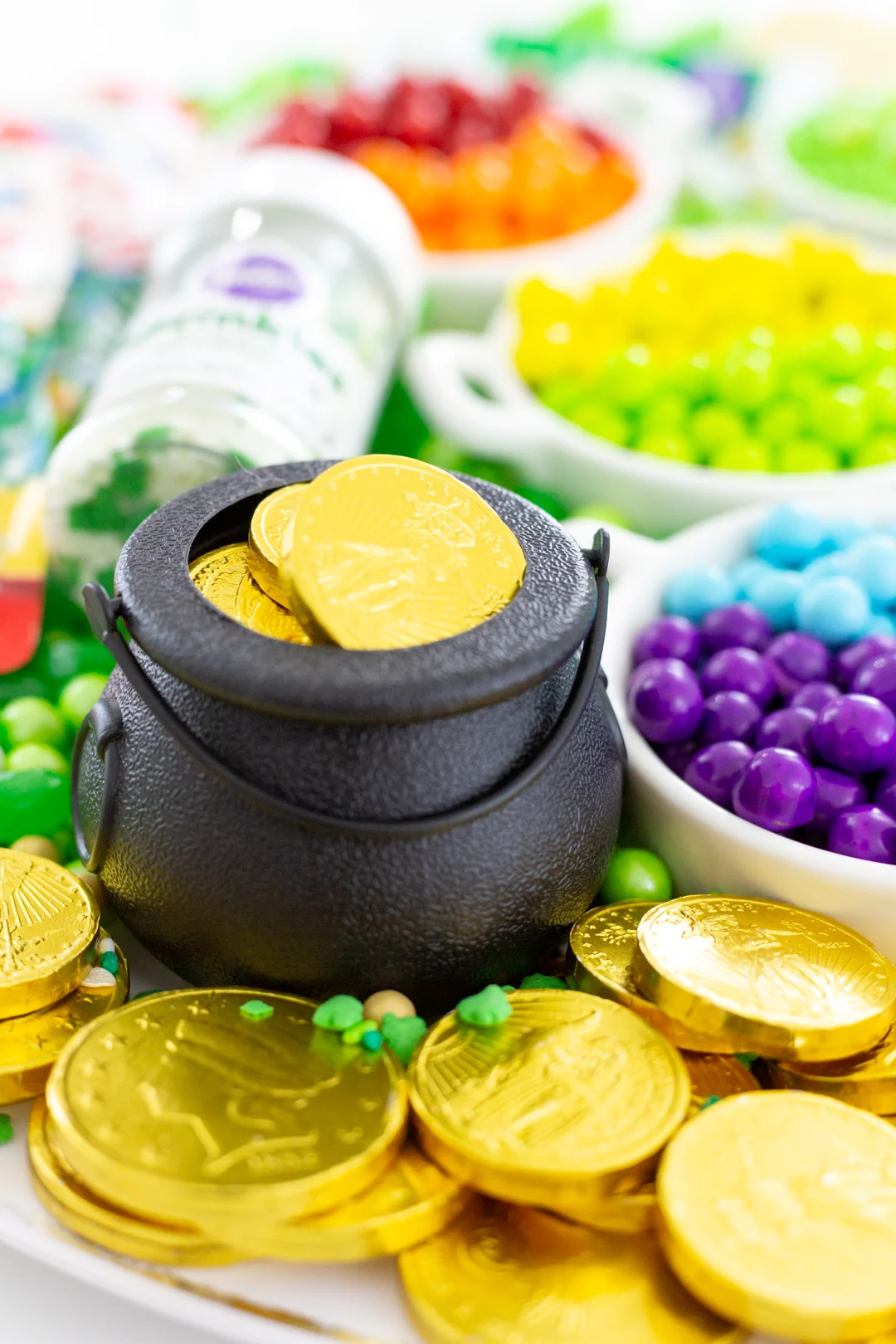 mini pot of gold with chocolate gold coins 