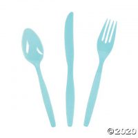 Bulk Light Blue Plastic Cutlery Sets for 70 - 210 Ct.