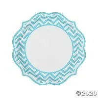 Light Blue Chevron Scalloped Paper Dinner Plates - 8 Ct.