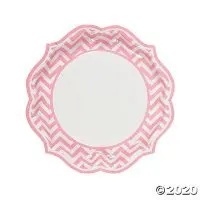 Light Pink Chevron Scalloped Paper Dinner Plates - 8 Ct.